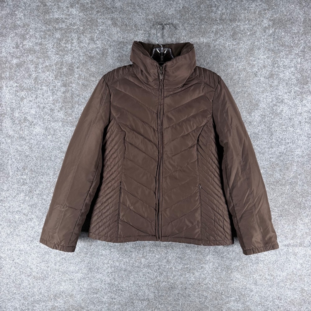 Kenneth Cole Reaction Women's M Brown Packable Down Puffer Jacket Full Zip